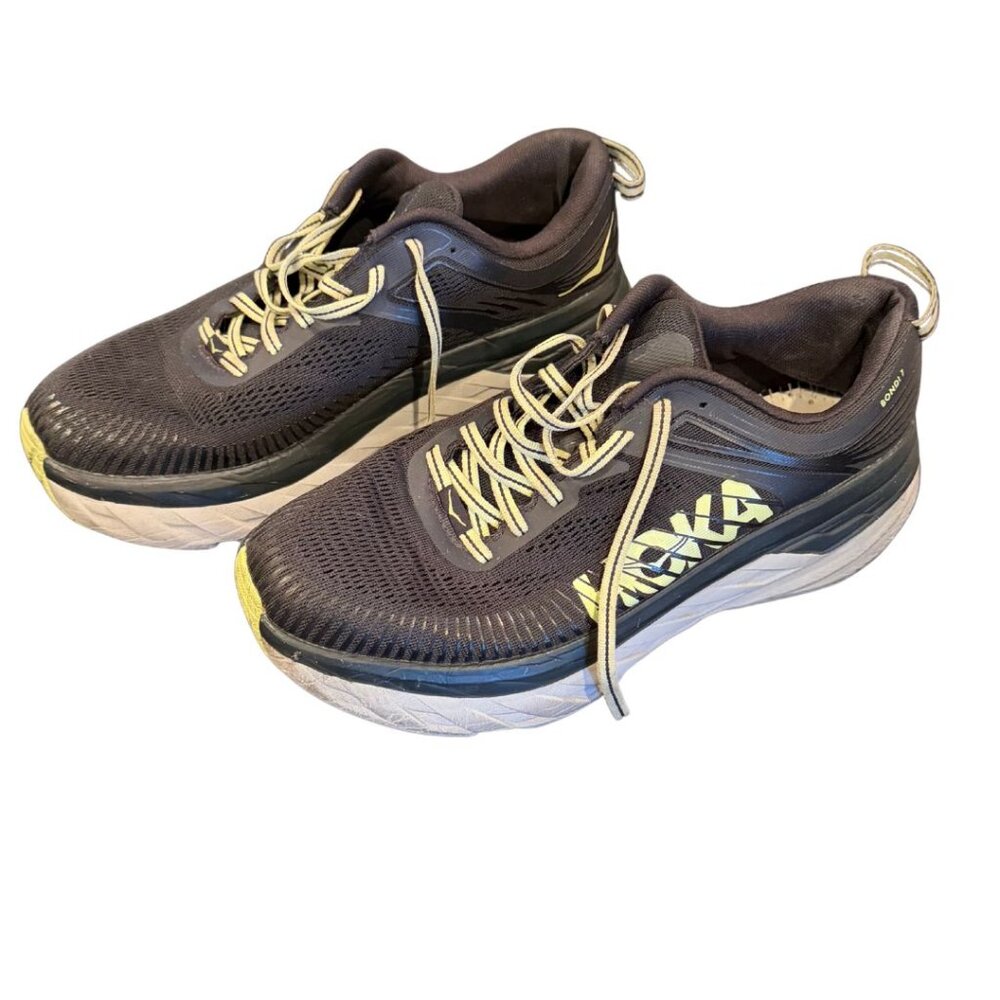HOKA ONE ONE Bondi 7 Men’s Running Shoes – Black/Neon – Size 9